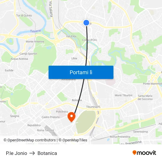 P.le Jonio to Botanica map