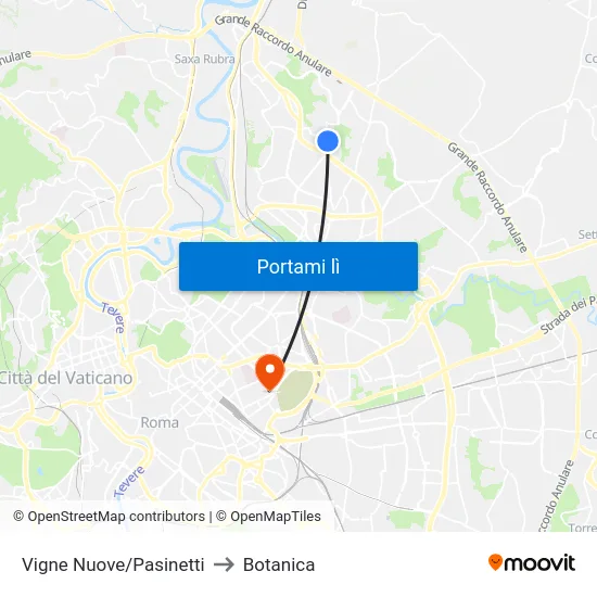 Vigne Nuove/Pasinetti to Botanica map