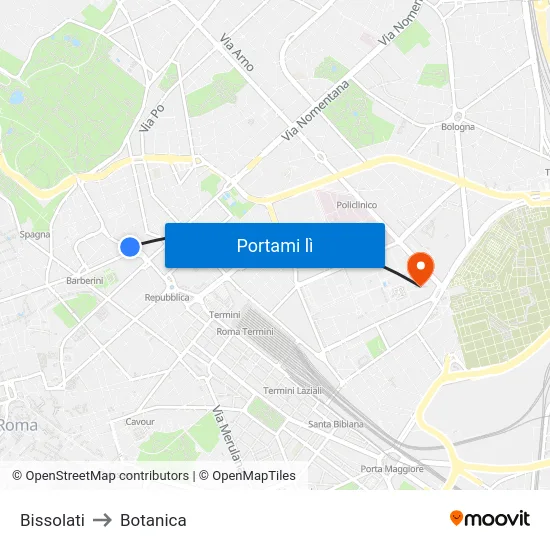 Bissolati to Botanica map