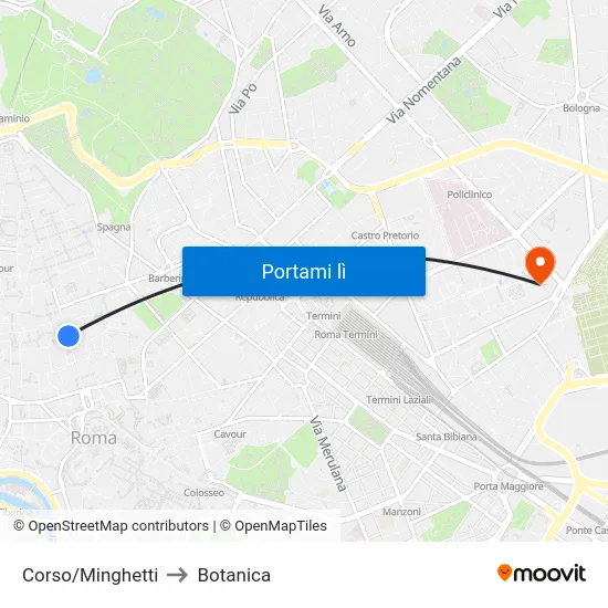 Corso/Minghetti to Botanica map