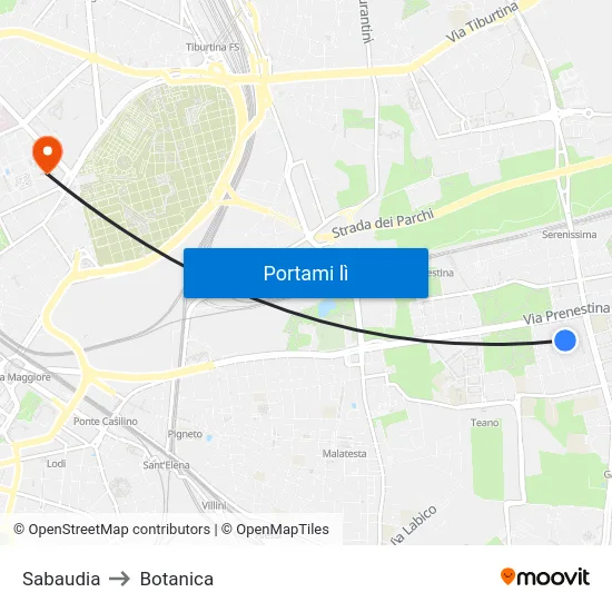 Sabaudia to Botanica map