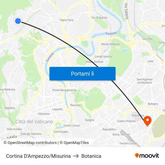 Cortina D'Ampezzo/Misurina to Botanica map