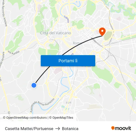 Casetta Mattei/Portuense to Botanica map