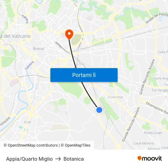 Appia/Quarto Miglio to Botanica map