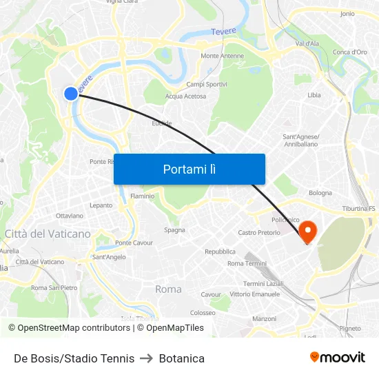 De Bosis/Stadio Tennis to Botanica map
