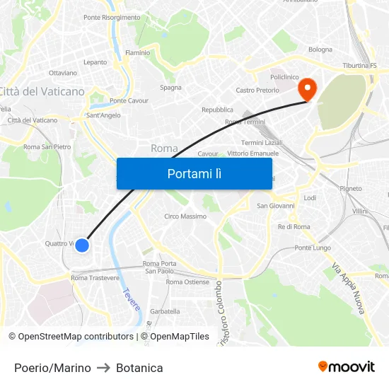Poerio/Marino to Botanica map