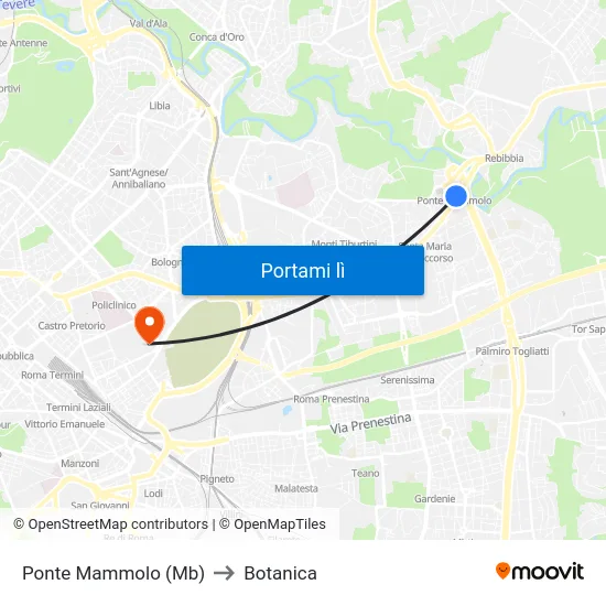 Ponte Mammolo (Mb) to Botanica map