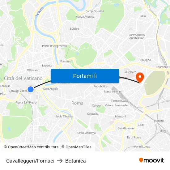 Cavalleggeri/Fornaci to Botanica map