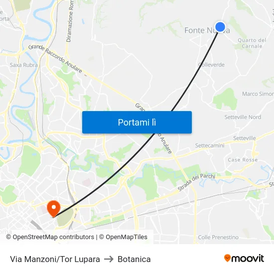 Via Manzoni/Tor Lupara to Botanica map