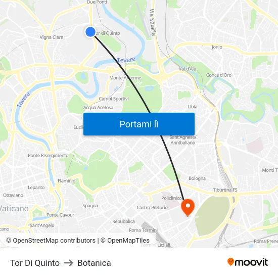 Tor Di Quinto to Botanica map