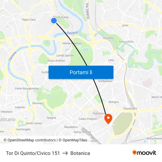 Tor Di Quinto/Civico 151 to Botanica map
