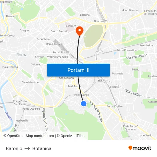 Baronio to Botanica map