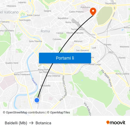 Baldelli (Mb) to Botanica map