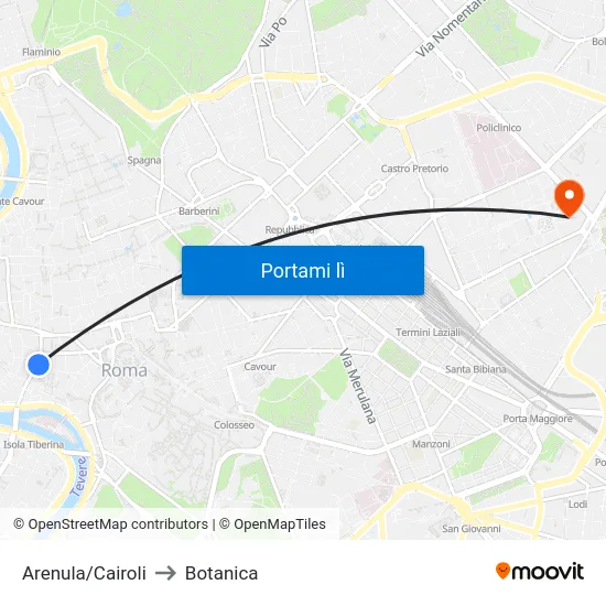 Arenula/Cairoli to Botanica map