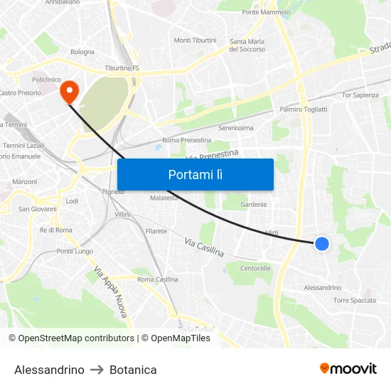 Alessandrino to Botanica map