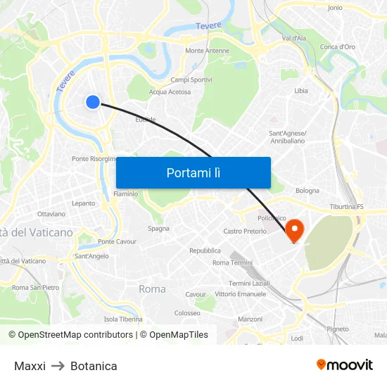 Maxxi to Botanica map