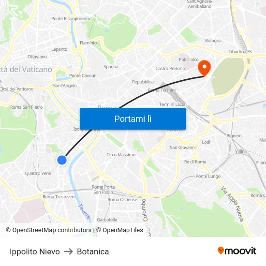 Ippolito Nievo to Botanica map