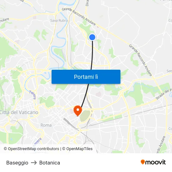 Baseggio to Botanica map