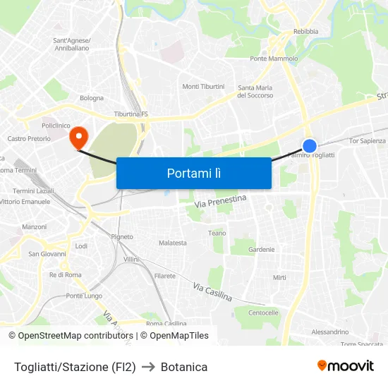 Togliatti/Stazione (Fl2) to Botanica map