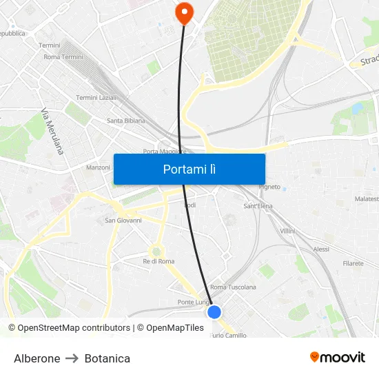 Alberone to Botanica map