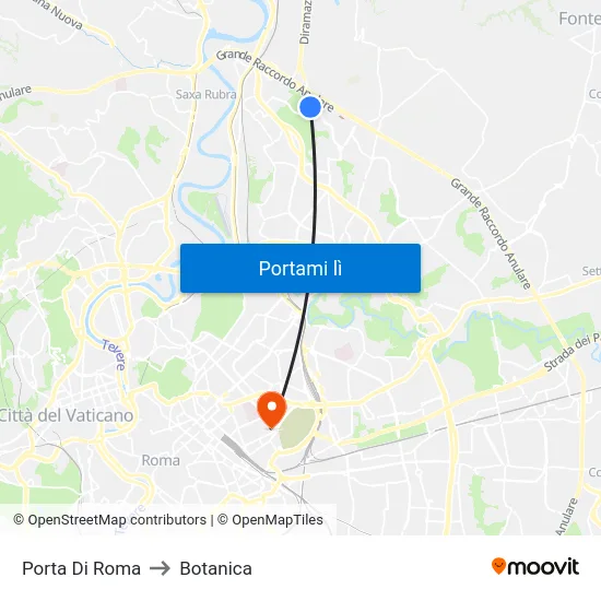 Porta Di Roma to Botanica map