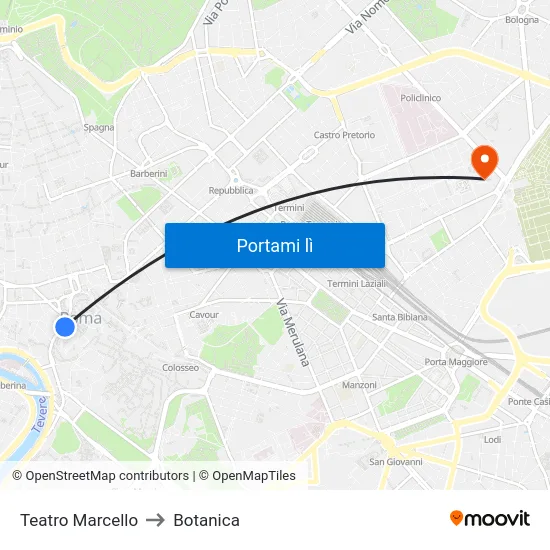 Teatro Marcello to Botanica map