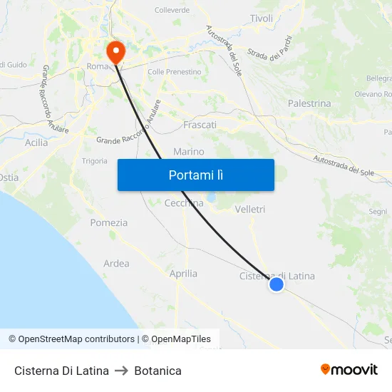 Cisterna Di Latina to Botanica map