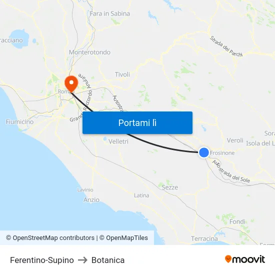 Ferentino-Supino to Botanica map
