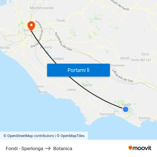 Fondi - Sperlonga to Botanica map