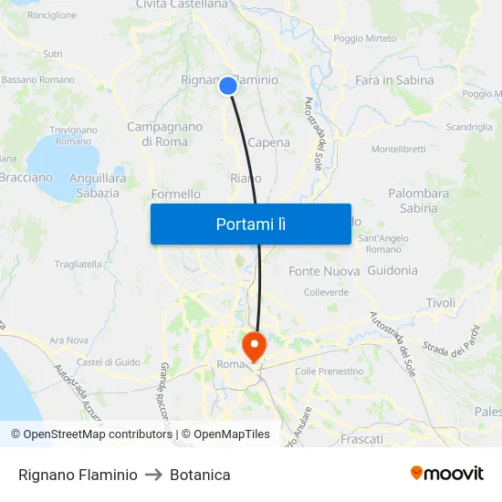 Rignano Flaminio to Botanica map