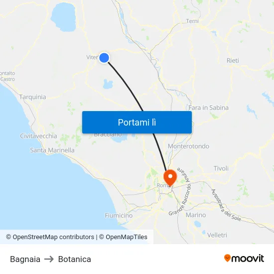 Bagnaia to Botanica map