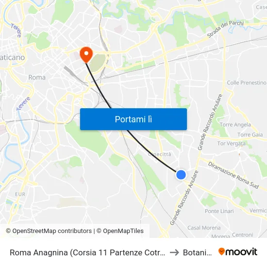 Roma Anagnina (Corsia 11 Partenze Cotral) to Botanica map