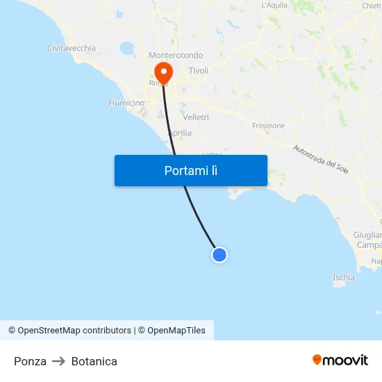 Ponza to Botanica map