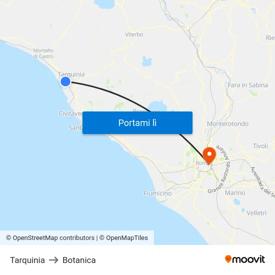Tarquinia to Botanica map