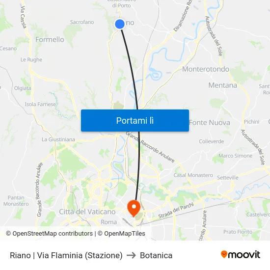 Riano | Via Flaminia (Stazione) to Botanica map