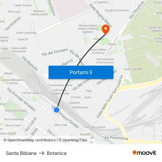 Santa Bibiana to Botanica map