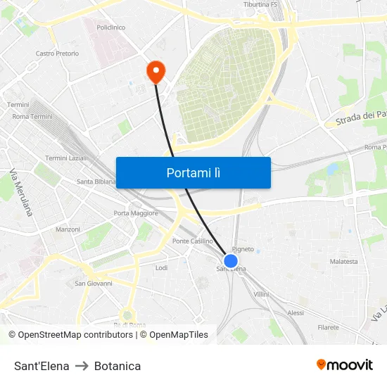 Sant'Elena to Botanica map