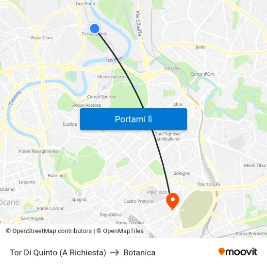 Tor Di Quinto (A Richiesta) to Botanica map