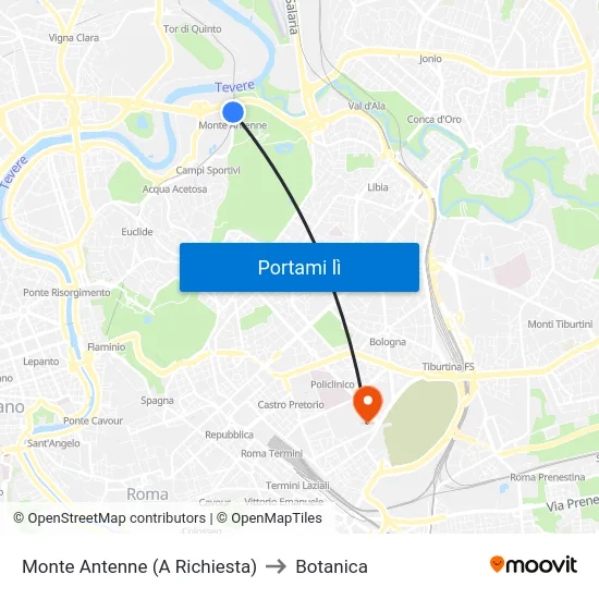 Monte Antenne (A Richiesta) to Botanica map