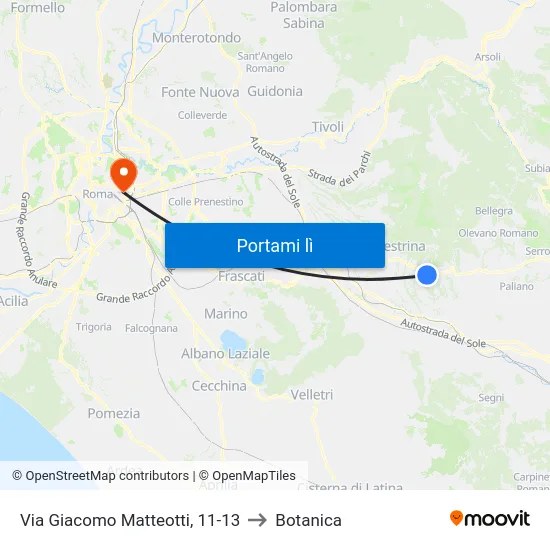 Via Giacomo Matteotti, 11-13 to Botanica map