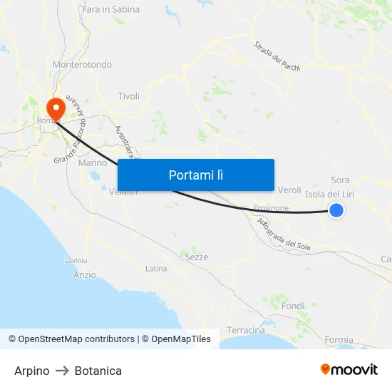 Arpino to Botanica map