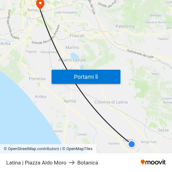Latina | Piazza Aldo Moro to Botanica map