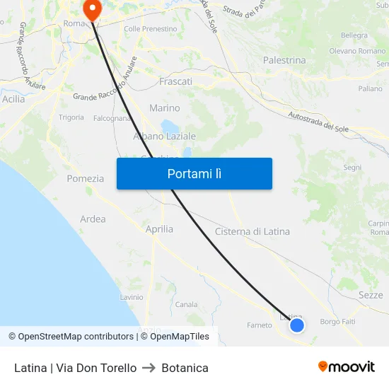 Latina | Via Don Torello to Botanica map