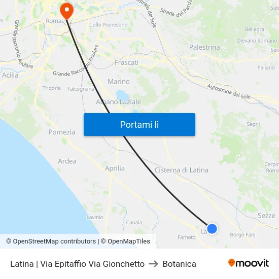 Latina | Via Epitaffio Via Gionchetto to Botanica map