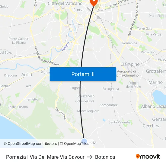 Pomezia | Via Del Mare Via Cavour to Botanica map