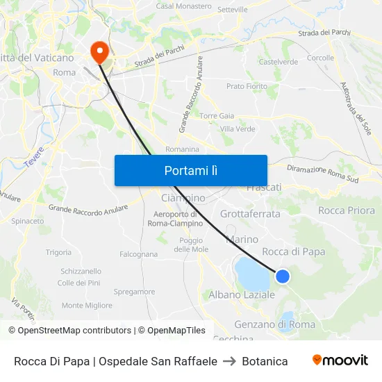 Rocca Di Papa | Ospedale San Raffaele to Botanica map