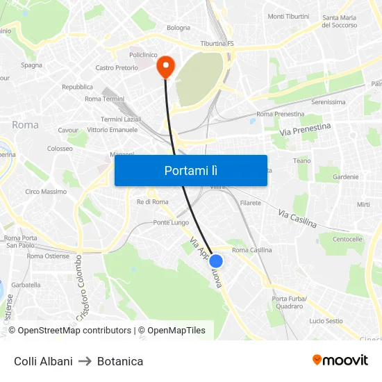 Colli Albani to Botanica map