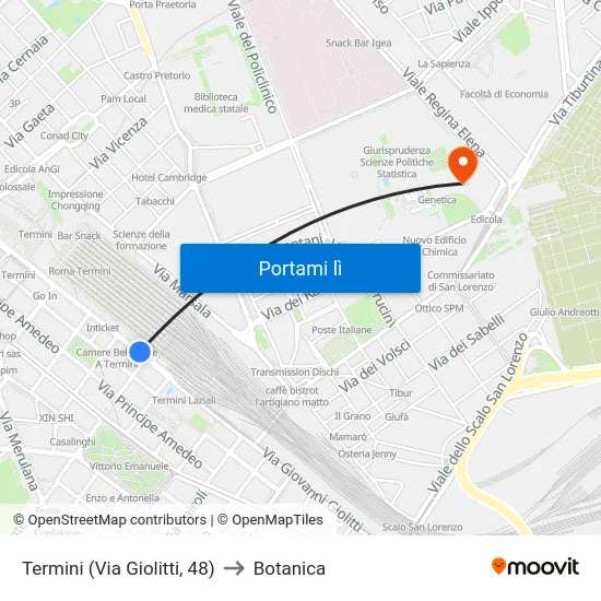 Termini (Via Giolitti, 48) to Botanica map