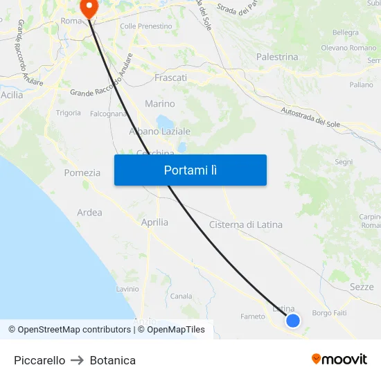 Piccarello to Botanica map