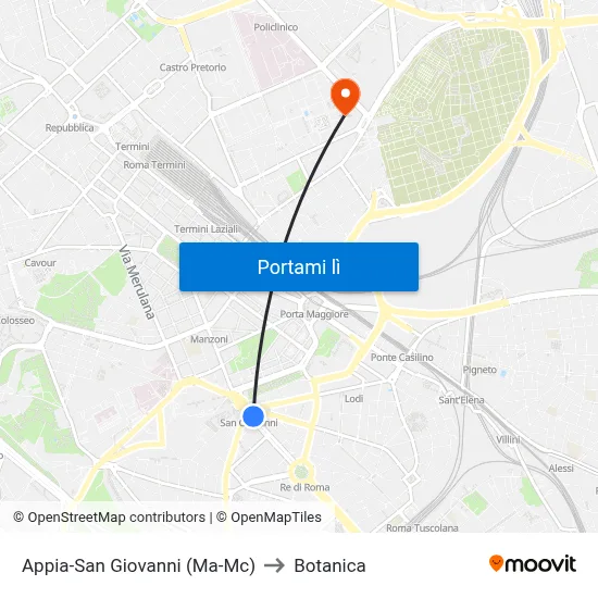 Appia-San Giovanni (Ma-Mc) to Botanica map